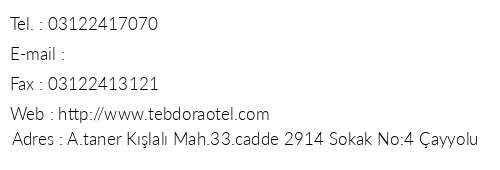 Teb Dora Otel telefon numaralar, faks, e-mail, posta adresi ve iletiim bilgileri